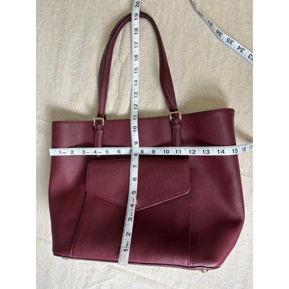 Michael Kors Tote Bag Medium Burgundy Saffiano Leather Front Pocket Shoulder Bag